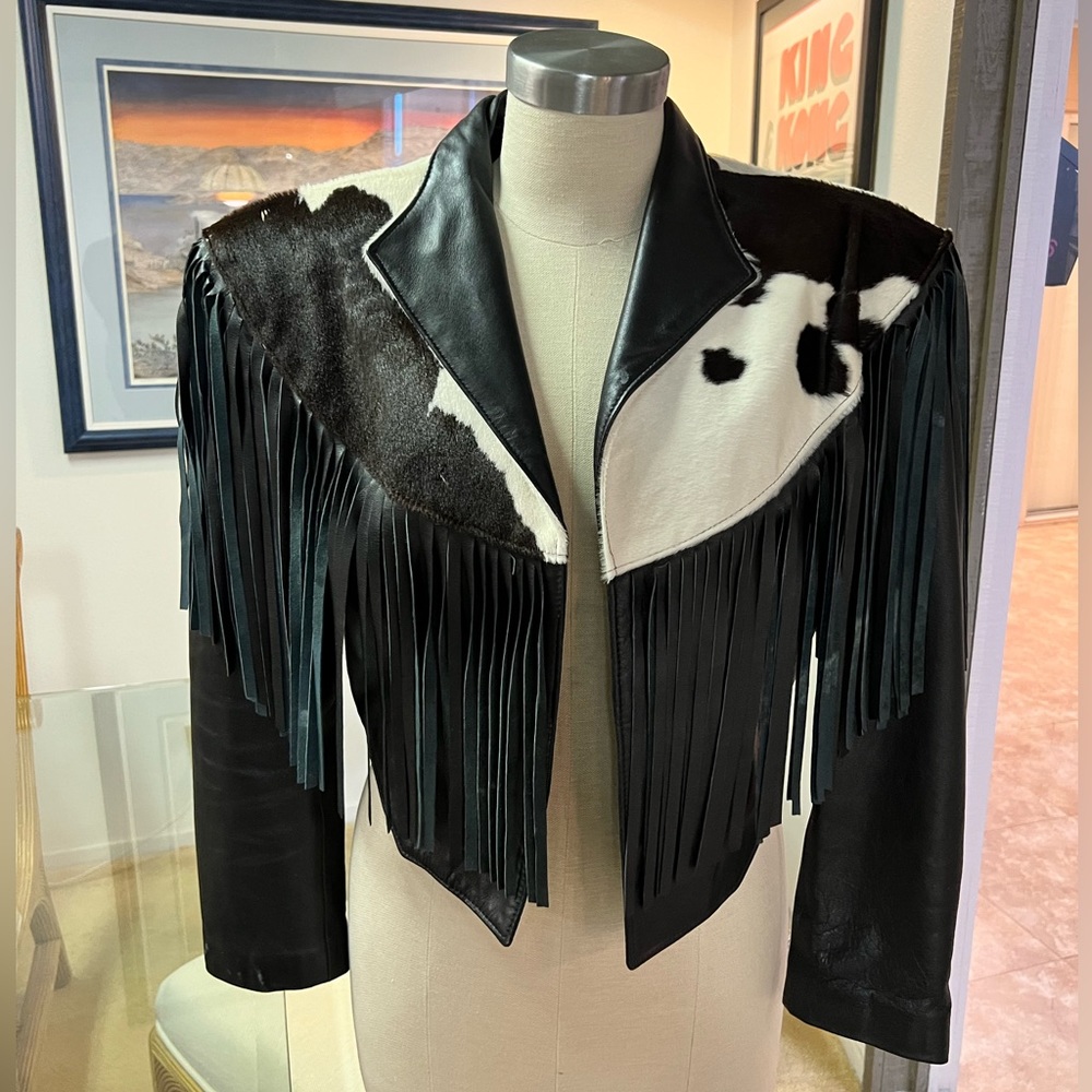 Vintage Leather Cropped Cow Fringe Jacket